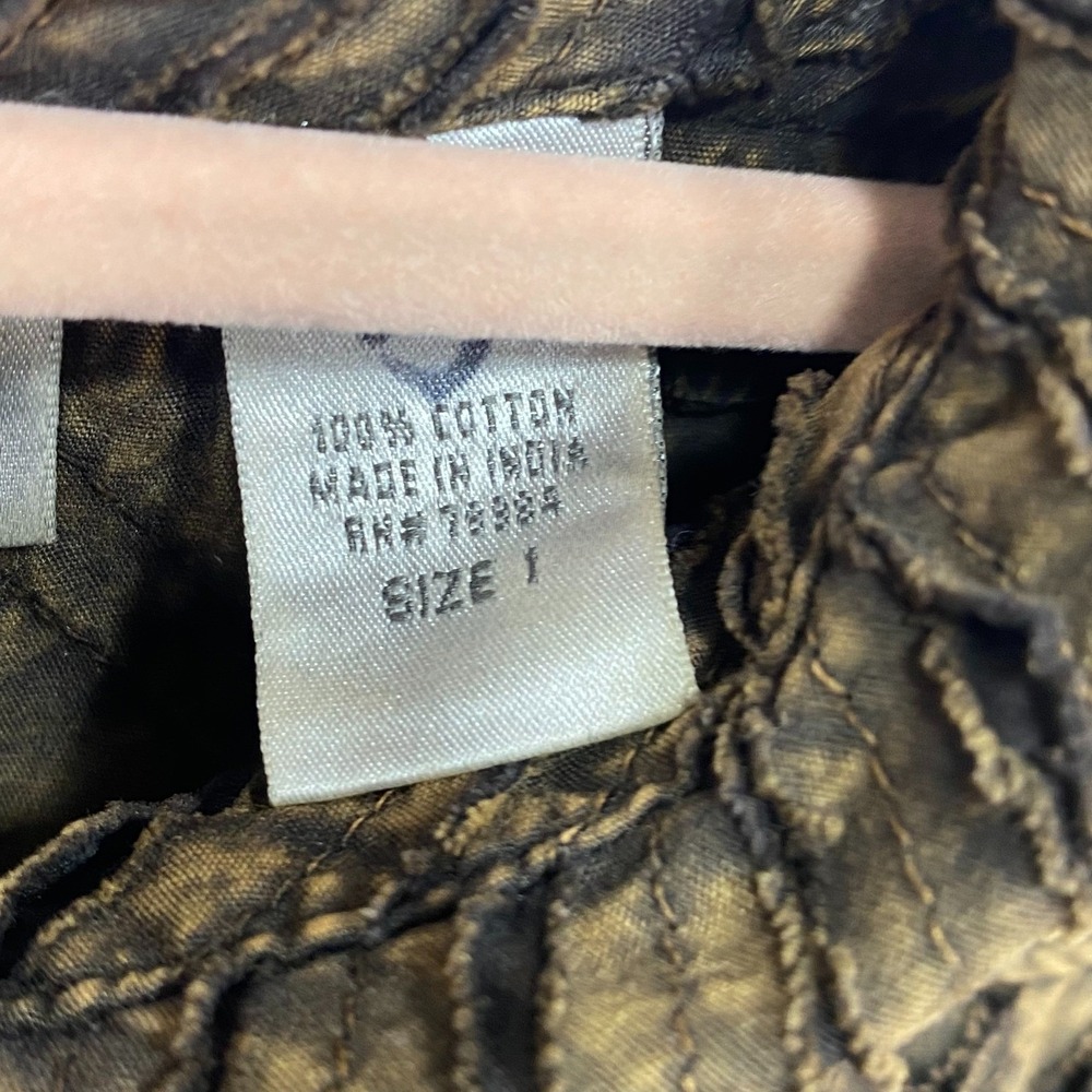 CHICOS Womens Button Front Jacket Sz M Brown Artsy Textured Cotton Distressed - Picture 10 of 10